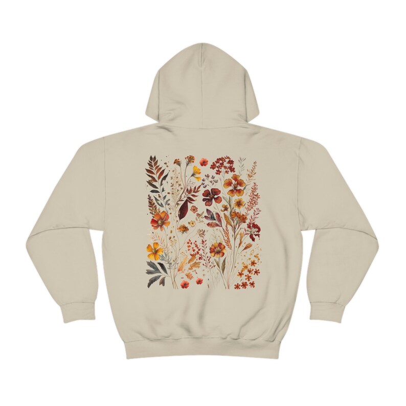 Wildflower Hoodie Pressed Flowers Hoodie Cottagecore Hoodie Forestcore Goblincore Hoodie Fairycore Hoodie Floral hoodie brown forest green Sand