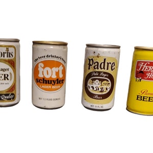 Lote de latas de cerveja vintage // lote de 4 // latas velhas enferrujadas e empoeiradas // decoração mancave // Sanborns Fine lager Fort Schuyler Cerveja Padre Heritage House 185