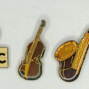 Vintage Enamel Music Pins // Saxophone / Cello / I love music / Music Notes / True Vintage Metal pins // Music Instruments // NOS VTG Rare