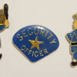 Vintage Enamel Pins // Lot of 3 // Security Officer // Security Badge // Old School law enforcement // set lot shirt hat pins