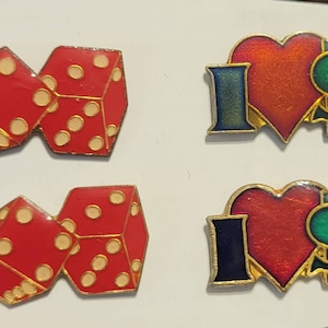 Vintage Enamel Pins // I Love Money // Gambling Dice // Casino money and dollars //  True Vintage Metal pins // NOS VTG Rare