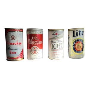 Vintage Beer Can Collection – Milwaukee, Old Milwaukee, Carling Black Label Light, and Lite – 1970s–1980s Pull Tab & Punch Top Display Lot