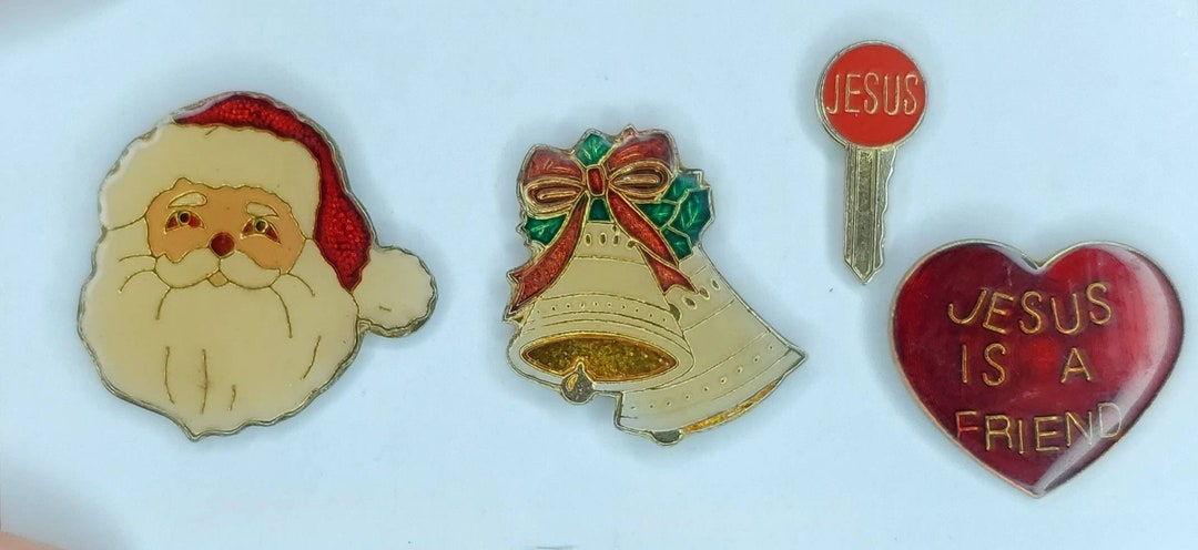 Vintage Enamel Christmas Pins // Santa Claus // Santa's Sleigh Bells ...