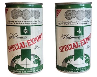 Vintage Heileman’s Special Export Beer Cans (Set of 2) – 1960s–1970s Flat Top + Pull Tab – Retro Green & White Design – Breweriana Bar Decor