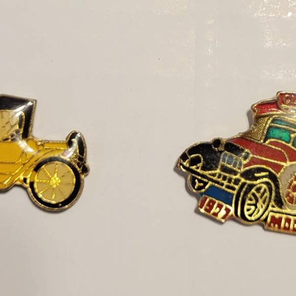 Vintage Enamel Pins // Set of 2 // Humber Tourer // 1927 Model A // Antique Classic Car // True Vintage Metal pins // NOS VTG Deadstock