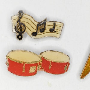 Vintage Enamel Guitar Pins // Acoustic Guitar // Electric Guitar // Drums // True Vintage Metal pins // Music Instruments // NOS VTG Rare