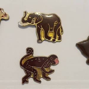 Vintage Enamel Wildlife Pins // Cougar Panther Big Cat / Giraffe / Elephant / Monkey / African safari //True Vintage Metal pins // NOS VTG