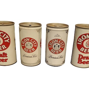 Lote de latas de cerveza vintage // lote de 4 // latas viejas oxidadas y polvorientas // decoración mancave // Iron City Draft Beer Pittsburg brewing company VTG 154