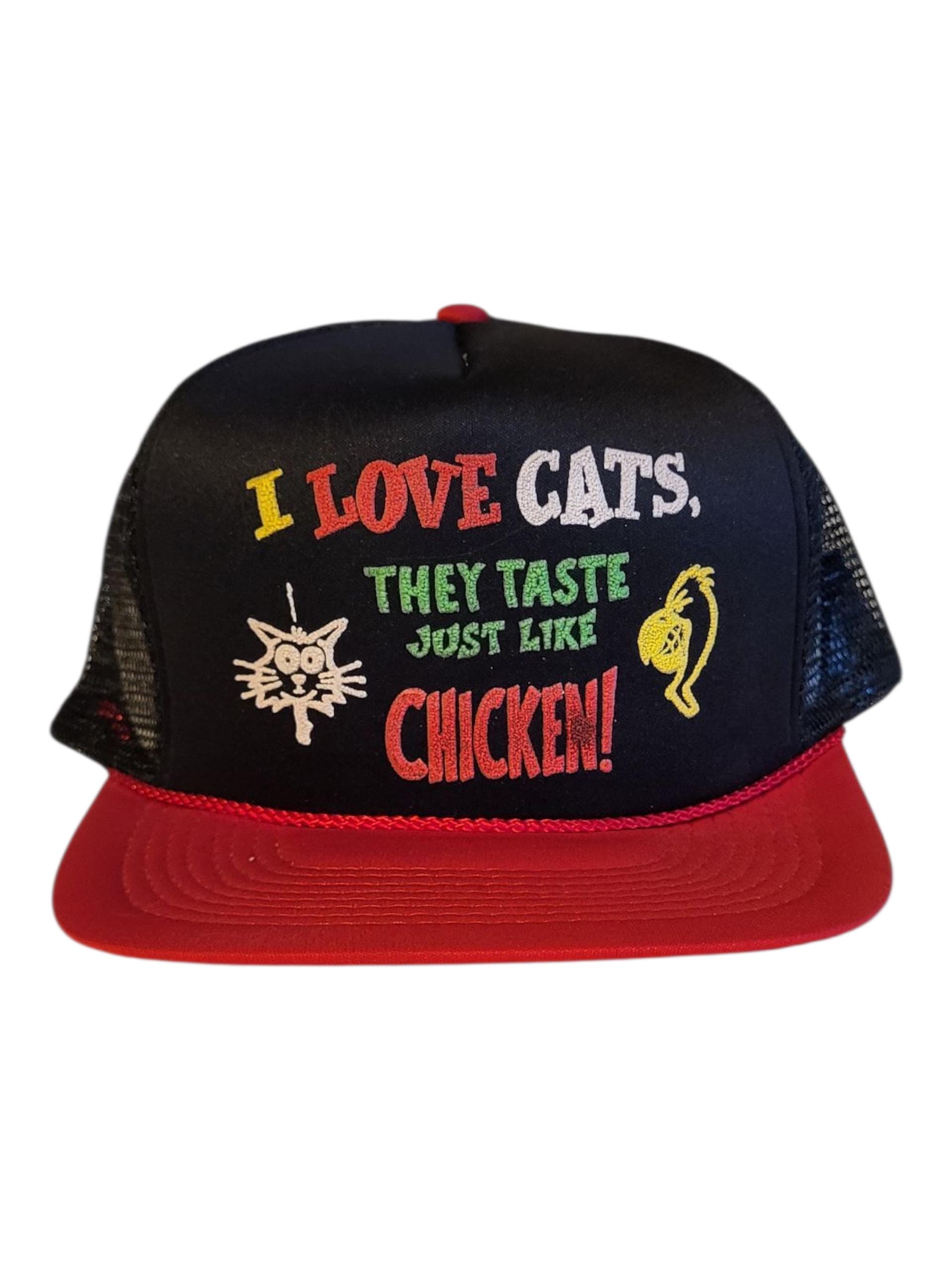 Vintage 1980s Funny Trucker Hat – “I Love Cats, They Taste  display picture 1