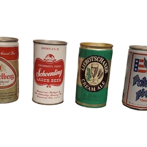 Vintage Beer Can Lot // lot of 4 // rusty dusty old cans // decor mancave // Heidelberg Schoenling Liebotschaner Polaski Piwo 181