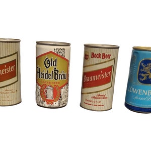 Vintage Beer Can Lot // lot of 4 // rusty dusty old cans // decor mancave // Braumeister Old Heidelbrau Lowenbrau Special Beer VTG 170