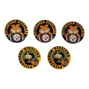 Vintage Garfield Pittsburgh Steelers Pinback Buttons Set of 5 – 1970s 1980s NFL Cartoon Pins