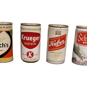 Vintage Beer Can Lot // lot of 4 // rusty dusty old cans // decor mancave // Koch&#39;s Golden anniversary Krueger Beer Huber Beer Schmidt 184
