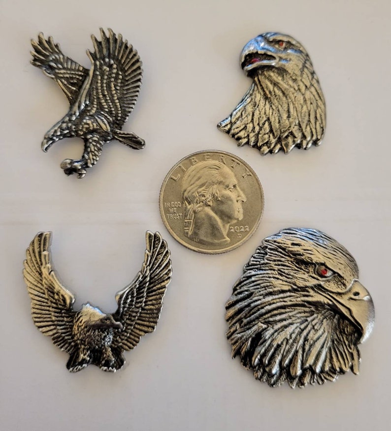Vintage Enamel Pins // Set of 4 // Bald Eagle Lapel Pins // Motorcycle Biker Pins // Bald Eagle