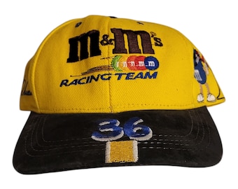 Czapka Vintage M&M's Racing Team nr 36 | Czapka z daszkiem NASCAR z lat 90. | Wyprodukowano w USA | Haftowana czapka wyścigowa