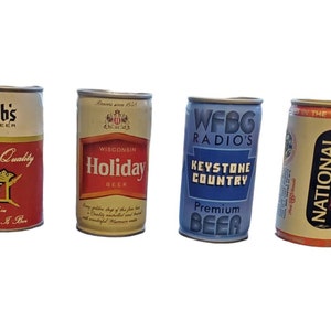 Vintage Beer Can Lot // lot of 4 // rusty dusty old cans // decor mancave // Bub&#39;s Beer Holiday Beer National Bohemian Keystone Country 191