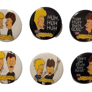 Botones y alfileres vintage // Lote de 6 // Beavis and Butthead // Alfileres de camisa con solapa vintage estilo retro de MTV de 1993