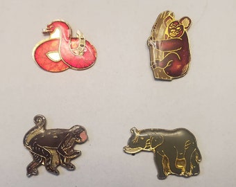 Vintage Enamel Wildlife Pins //  Snake Koala Monkey Elephant Pins // Wilderness Animals //True Vintage Metal pins // NOS VTG // Rare