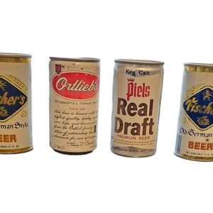 Vintage Beer Can Lot // lot of 4 // rusty dusty old cans // decor mancave // Fischers Old German Style Beer Ortliebs Piels real draft 186