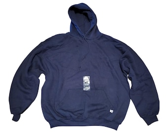 Vintage Russell Athletic Hoodie XL – Navy Blue NuBlend Practice Gear Sweatshirt, Deadstock 90s–2000s Dri-Power Hoodie, New With Tag Russell