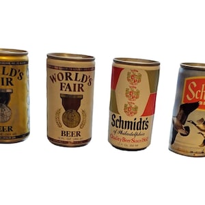 Lote de latas de cerveza vintage // lote de 4 // latas viejas oxidadas y polvorientas // decoración mancave // World&#39;s Fair Beer Great lakes brewing Schmidt&#39;s Beer 187