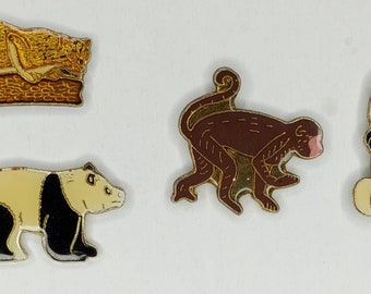 Vintage Enamel Wildlife Pins //  Cougar Big Cat / Panda Bear / Monkey Pins // Wilderness Animals //True Vintage Metal pins // NOS VTG