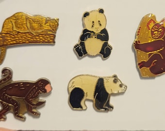 Vintage Enamel Wildlife Pins // Cougar Panther Big Cat / Monkey / Panda Bear / Koala Bear / African safari // Vintage Metal pins // NOS VTG