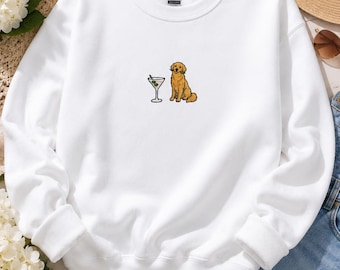 Felpa ricamata con motivo Golden Retriever Martini, girocollo per amanti dei cani, regalo preppy per chi ama i cani