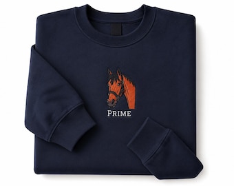 Op maat geborduurd sweatshirt met portret paard, gepersonaliseerde paardensport ronde hals