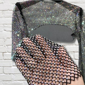 Rhinestone Cropped Top | Festival Crop Top | Sparkly Party Top | Rave Clothing | EDM Top | Y2K Glam Mesh Top | Sparkle Clothing Women image 8
