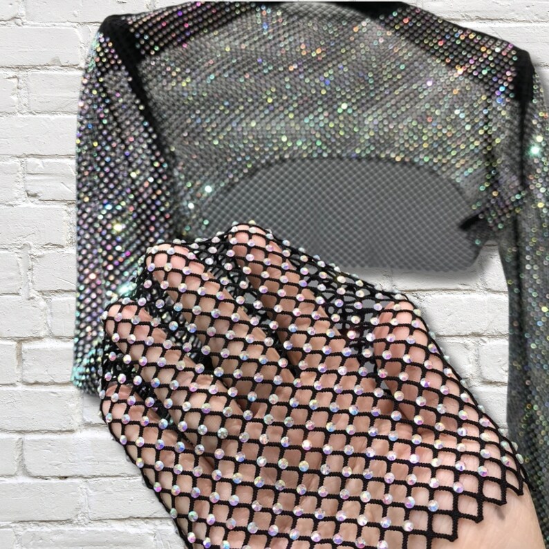 Rhinestone Cropped Top | Festival Crop Top | Sparkly Party Top | Rave Clothing | EDM Top | Y2K Glam Mesh Top | Sparkle Clothing Women image 8