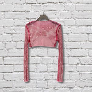 Rhinestone Cropped Top | Festival Crop Top | Sparkly Party Top | Rave Clothing | EDM Top | Y2K Glam Mesh Top | Sparkle Clothing Women Fuchsia