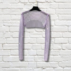 Rhinestone Cropped Top | Festival Crop Top | Sparkly Party Top | Rave Clothing | EDM Top | Y2K Glam Mesh Top | Sparkle Clothing Women Purple