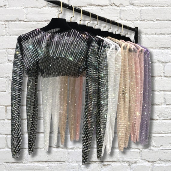 long sleeve sparkly mesh top