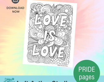 愛は愛 - LGBTQ+ の人々 (そして他のすべての人) のための大人の塗り絵ページ 即時ダウンロード