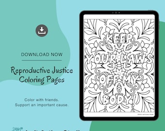 私の体に法律を当てはめないでください - 生殖の正義とトランスジェンダーの権利に関心のある人のための大人向けの塗り絵。すぐにダウンロードできます