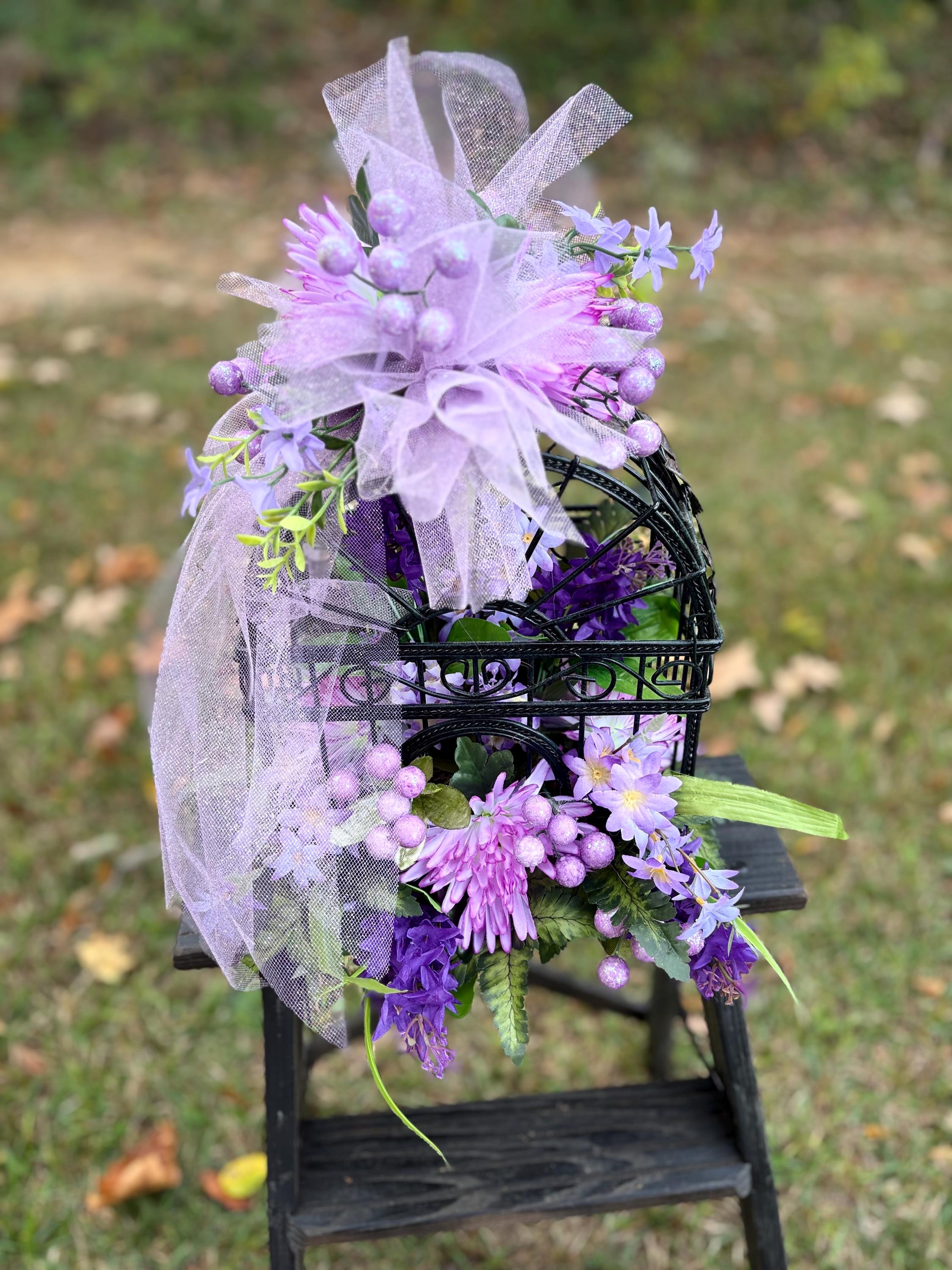 purple floral bird cage decoration