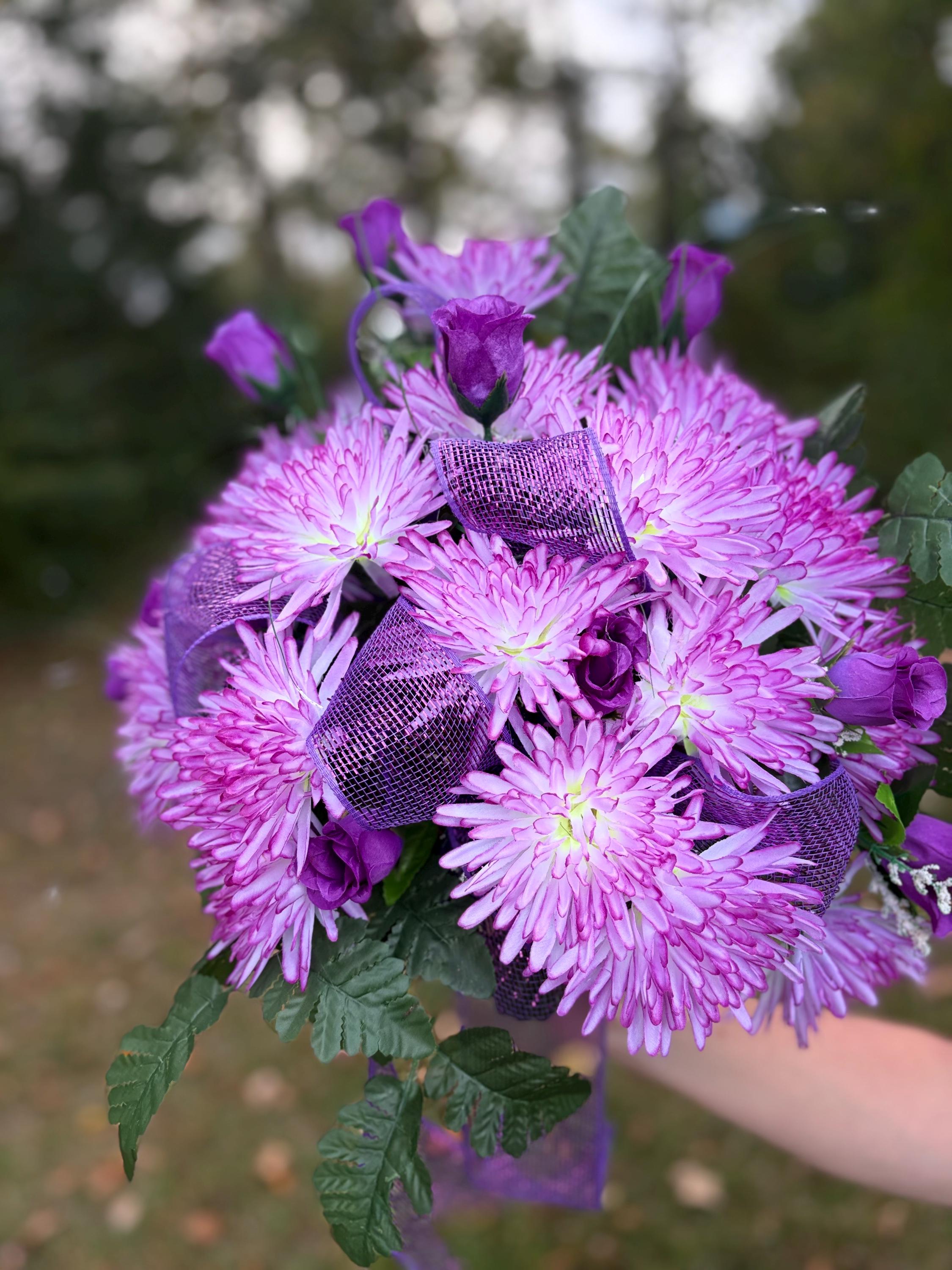 Purple Spider Mum Mausoleum Cemetery Flower - Image 1