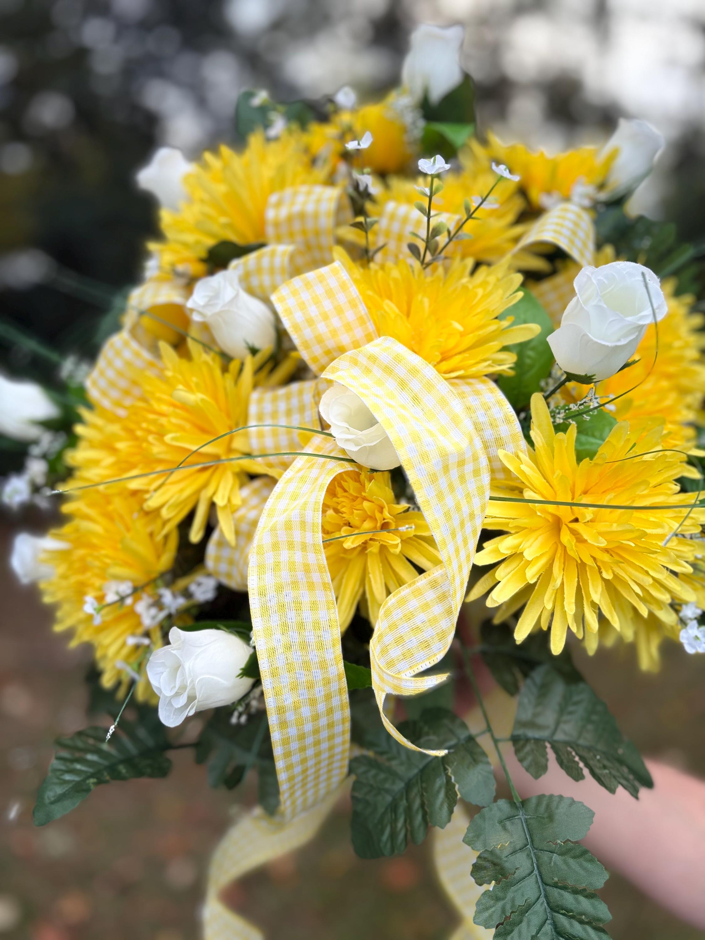 Yellow Spider Mum Mausoleum Cemetery Flower
