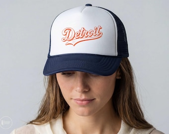 Detroit Baseball Trucker Hat - Minimal Retro Baseball Foam Front Snapback | Vintage-Style Mesh Back Cap | Unisex Adjustable Game Day Hat