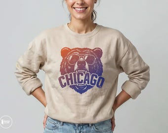 Chicago GameDay Sweatshirt, Vintage Bears Mascot Crewneck, Unisex Game Day Gift