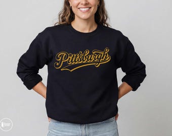 Pittsburgh Baseball Crewneck Sweatshirt, Minimal Vintage Style, Unisex Game Day Gift