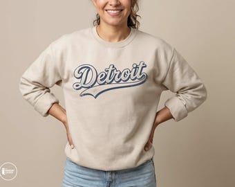 Detroit Baseball Crewneck Sweatshirt, Minimal Vintage Style, Unisex Game Day Gift