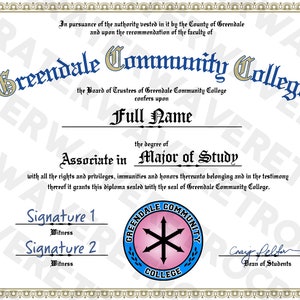 Diploma de Greendale Community College: réplica personalizada hecha por un fan, regalo de graduación, regalo universitario, regalo para dormitorio, programa de televisión comunitario