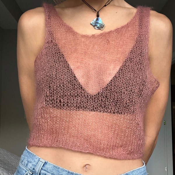 KNITTING PATTERN - Mohair silk cropped tank top knitting pattern for beginners