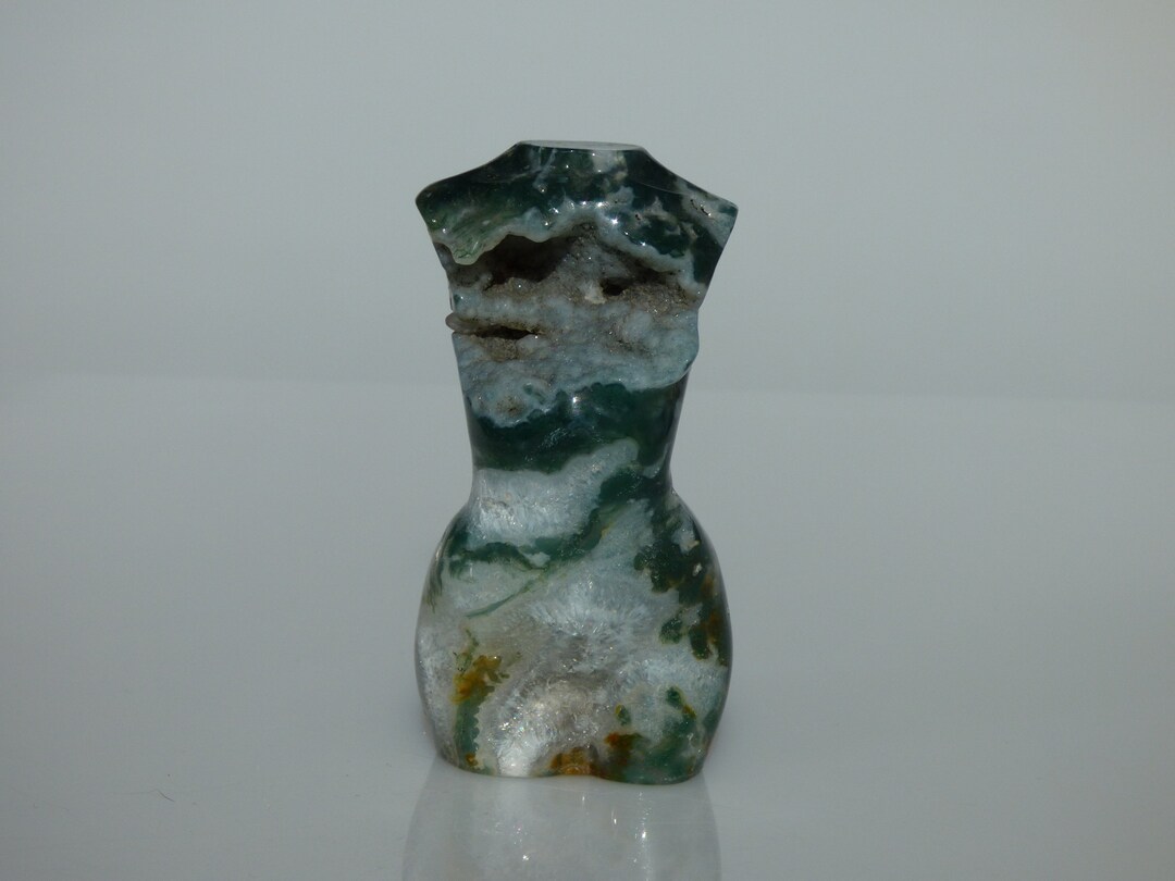 Moss Agate Crystal Goddess Body With Druzy | Mocha Stone Lady Body ...