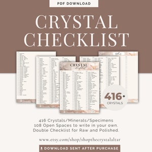 A Crystal Checklist that is 5 pages with neutral peach colors.