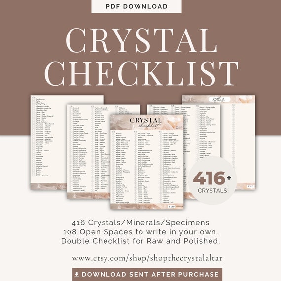 Crystal Checklist Download- Digital Checklist - Digital Organization - Digital Download Checklist - Crystal Tracker -  Done for you Content