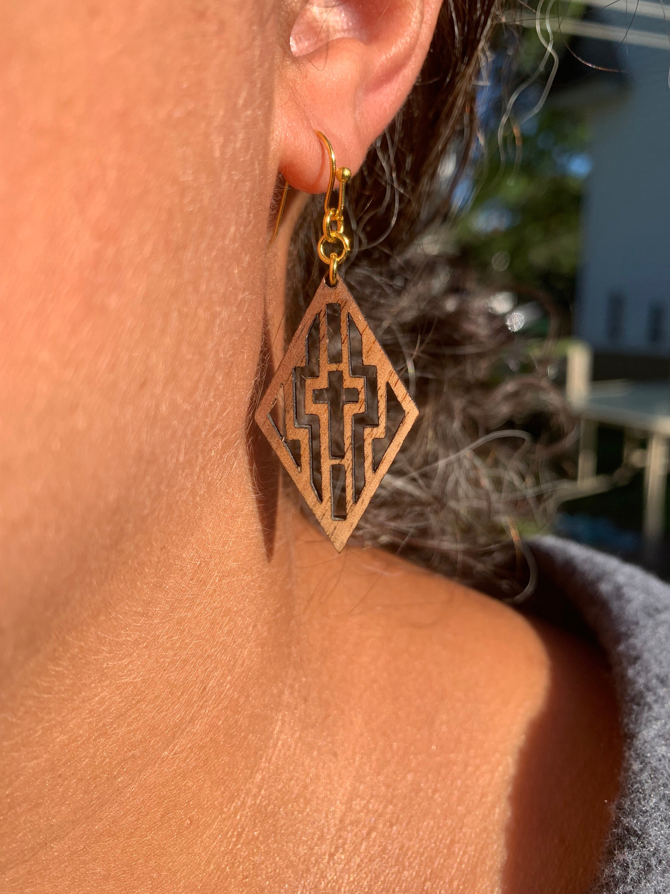 Wooden Cross Earrings Aztec Style Black Walnut Etsy