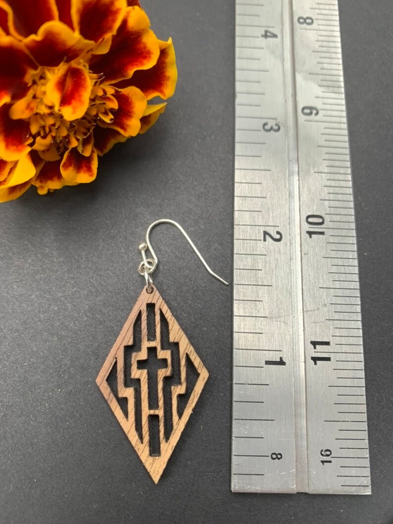 Wooden Cross Earrings Aztec Style Black Walnut Etsy